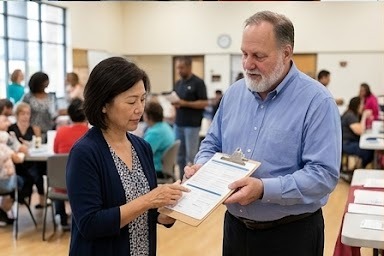 Donald E. Barbour reviewing Medicare options with a client